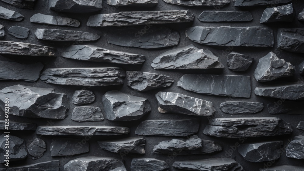 Poster black stone wall texture with irregular shapes and sizes providing a rugged appearance suitable for 