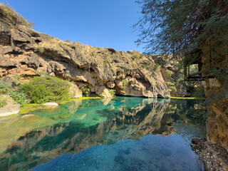 Ain Sahlounout clear water spring in Southern Oman, Salalah