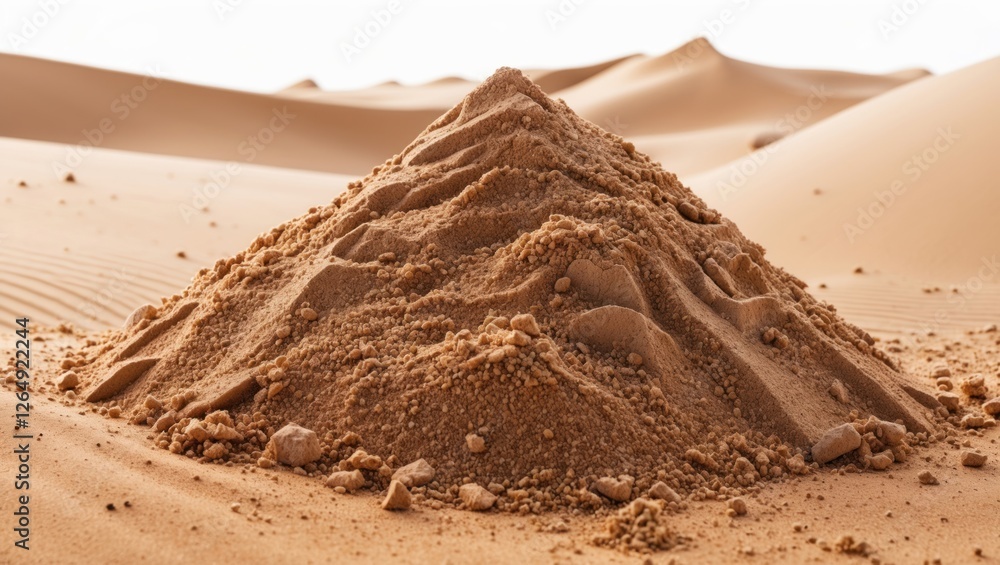Poster sand dune formation in desert landscape with small mound of sand and fine grains under soft sunlight