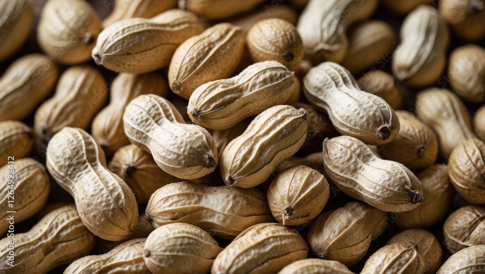 Aufkleber Raw shelled peanuts in bulk arranged randomly on a surface suitable for food-related concepts and themes Copy Space