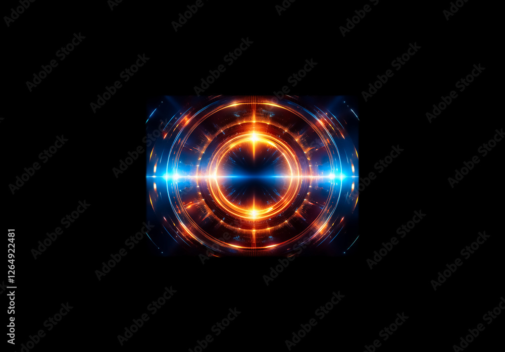 Aufkleber Abstract glowing object on black background.  Circular patterns radiate with bright orange and blue light.  Modern and futuristic design element.