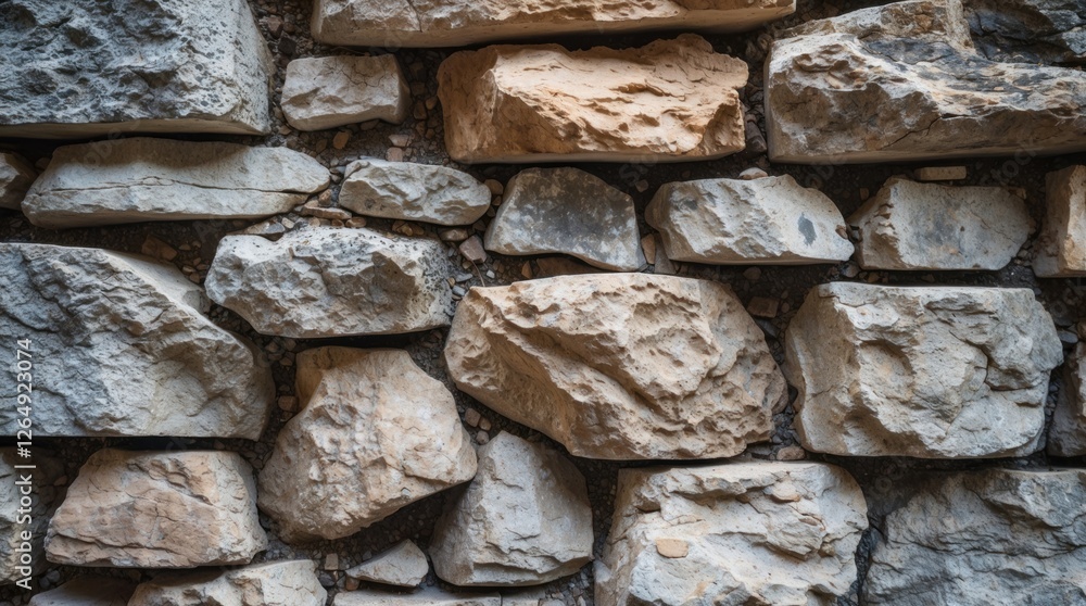 Aufkleber Textured stone wall background with irregularly shaped rocks in natural colors suitable for various design applications Copy Space
