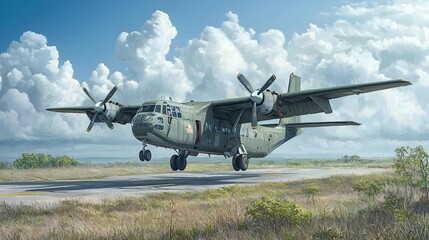 Military Cargo Plane Landing on a Runway