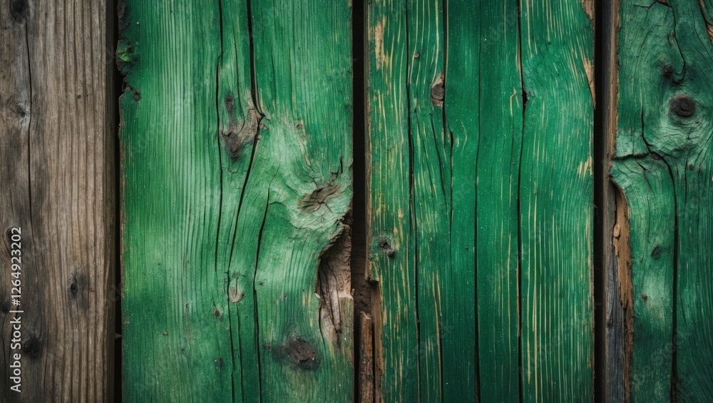 Poster textured wooden background with green and brown planks displaying natural wood grain and imperfectio