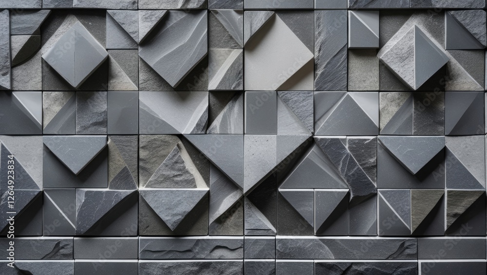 Aufkleber Geometric pattern of textured gray stone tiles with various shapes and sizes creating a modern wall design Copy Space