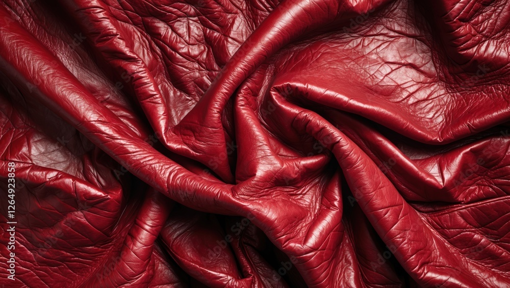 Poster red leather texture with wrinkles and folds suitable for upholstery or fashion design applications c