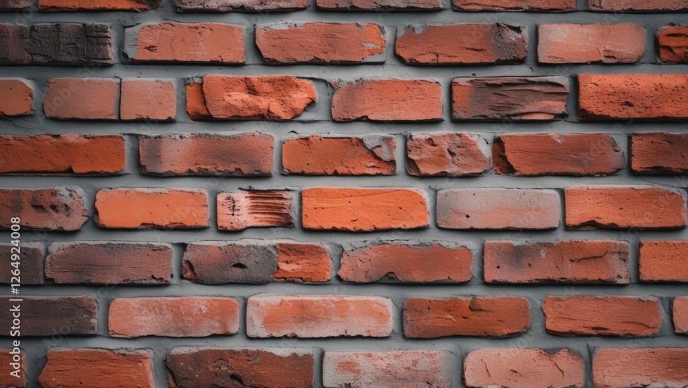 Poster Textured red brick wall with varying shades and patterns suitable for backgrounds or architectural designs. Copy Space.