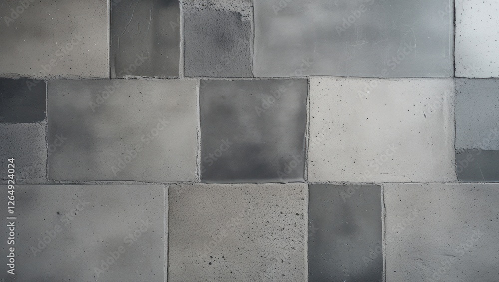 Aufkleber Gray textured wall with large rectangular concrete tiles in varying shades creating a modern industrial backdrop Copy Space
