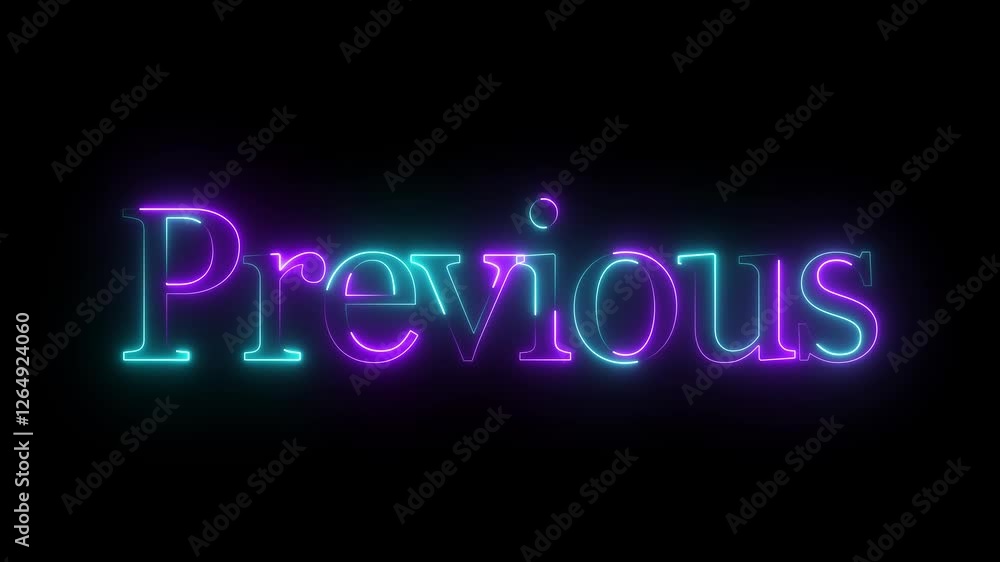 Aufkleber glowing neon previous text icon video with black background. animation of 'previous' button clicked 