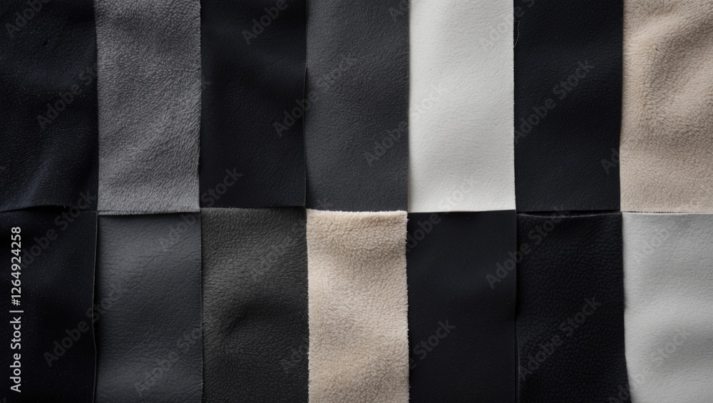 Poster textured leather patches in black, gray, white, and beige arranged in a grid pattern suitable for up