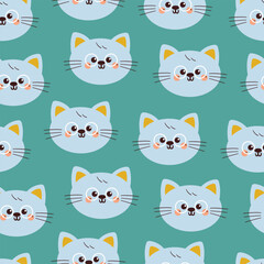seamless pattern cute cartoon blue cat. cute animal pattern for wallpaper, background and gift wrap paper