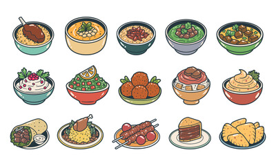 Arabian foods vector illustration set
