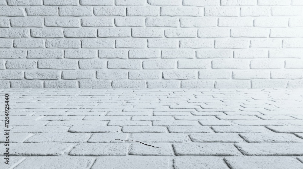 Poster white textured brick wall with shadows creating a sense of depth in an empty indoor space