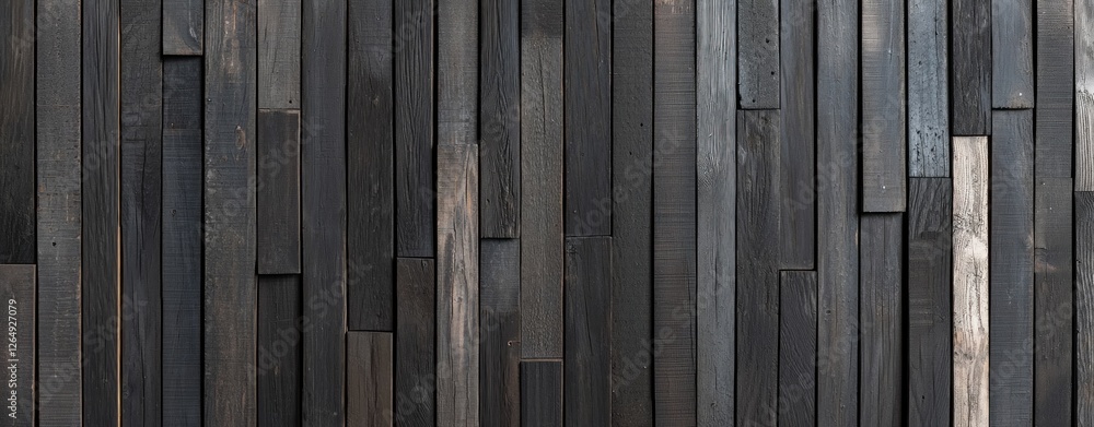 Poster dark wooden planks textured wall with varied sizes and colors for interior design and background use