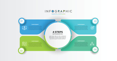 4 Steps Overlapping Square Infographic four steps are represented by squares or slightly rounded rectangles that are strategically overlapped. Infographic design template. Vector illustration.
