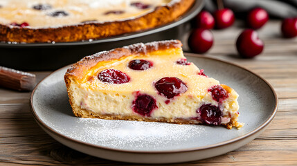 Rustic clafoutis with juicy whole cherries