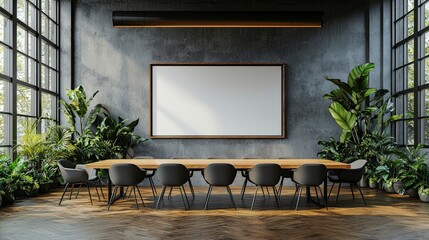 An elegant meeting room featuring modern design elements, plants, and artwork that creates a stimulating environment for creativity and collaboration.