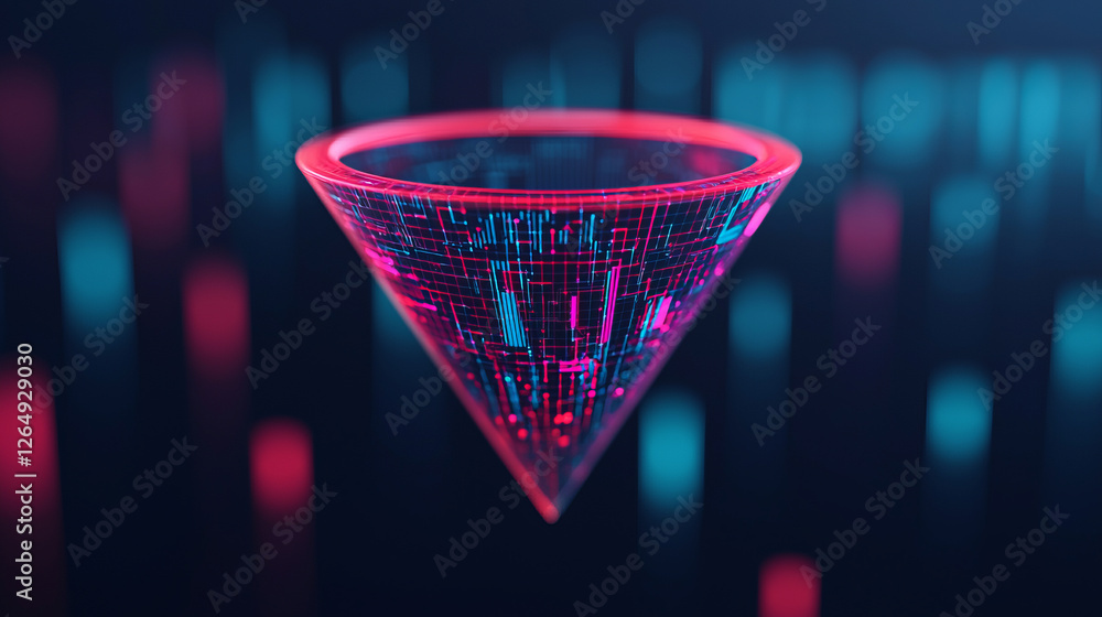 Wall mural vibrant digital cone representing data flow in futuristic design