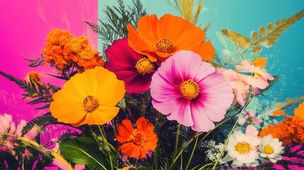 Colorful floral arrangement with vibrant petals and background.