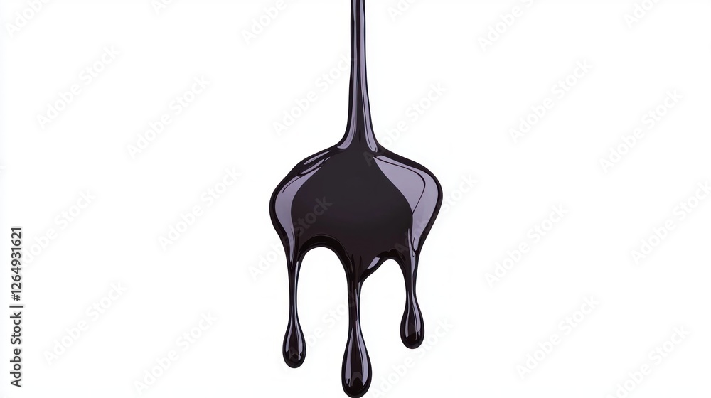 Aufkleber glossy black liquid dripping from a thin line against a clean white background creating a striking v