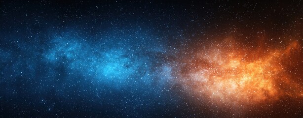 Naklejka premium Majestic Cosmos with Blue and Orange Nebula Against a Starry Background in Deep Space