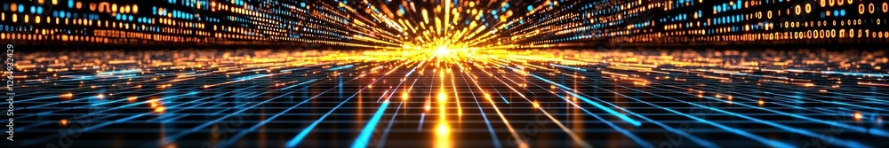 Leinwandbilder Dynamic Light Burst Through Grids in Digital Abstract Concept for Technology and Innovation Visuals