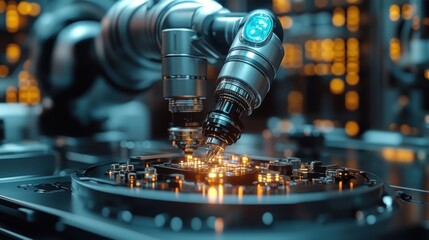 Futuristic Robotic Arm Assembling Circuit Board