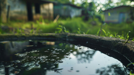 Fototapeta premium A close-up of stagnant water in an abandoned container or puddle