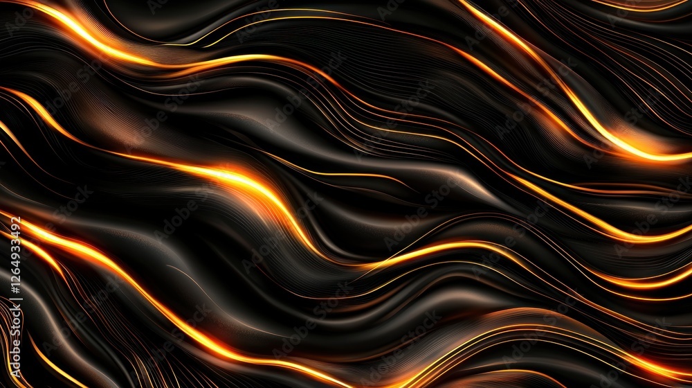 Poster Abstract fluid waves in black and gold tones creating a mesmerizing and dynamic background for creative projects