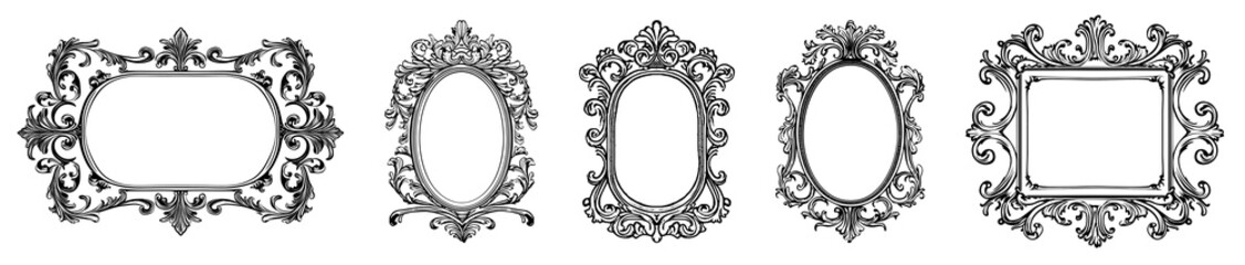 PNG Elegant vintage ornate frames collection, element set on transparent background