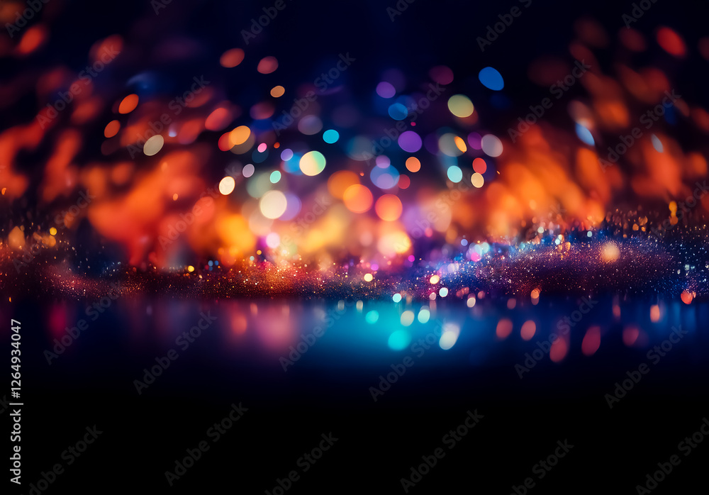 Poster abstract blurred lights in orange, blue, and white create a bokeh effect against a dark backdrop. th