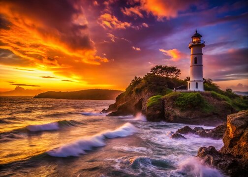 Guisi Lighthouse Silhouette, Guimaras Island, Philippines: Dramatic Sunset Seascape