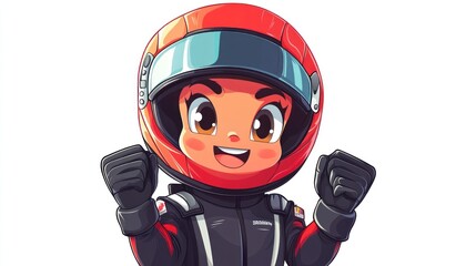 Joyful cartoon racer celebrates victory