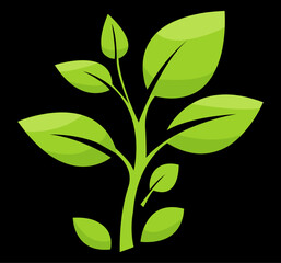 Green plant illustration with lively leaves symbolizing growth and nature in a minimalist style on a dark background, logo