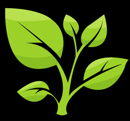 Bright green vector illustration of a plant with multiple leaves against a dark background logo