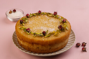Basbousa is Egyptian Semolina Cake with Cream and Pistachio.