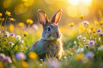 Happy Easter Bunny Meadow Portrait: Cute Rabbit in Spring Flowers - Perfect Phone Wallpaper