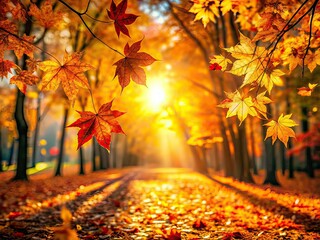 Fall Foliage Bokeh, Autumn Season, Golden Hour Photography, Vibrant Colors, Beautiful Nature