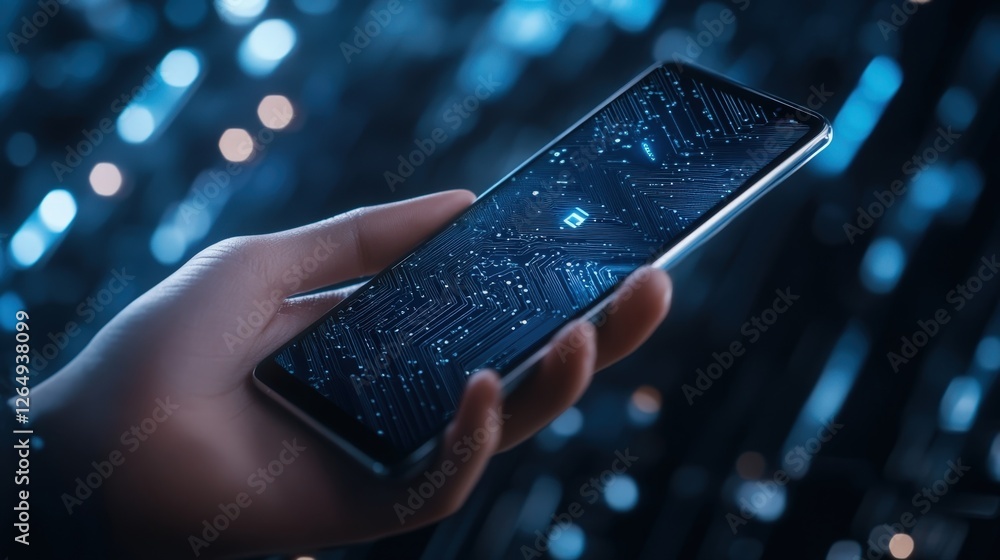 Poster a closeup of a hand holding the smartphone with a biometric scanner activated highlighting the use o