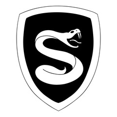 Snake logo in cartoon doodle style. Magic school of witchcraft and wizardry. Vector illustration isolated on white background.