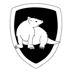 Badger logo in cartoon doodle style. Magic school of witchcraft and wizardry. Vector illustration isolated on white background.