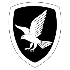 Raven logo in cartoon doodle style. Magic school of witchcraft and wizardry. Vector illustration isolated on white background.