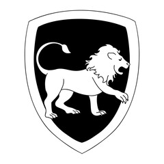 Lion logo in cartoon doodle style. Magic school of witchcraft and wizardry. Vector illustration isolated on white background.