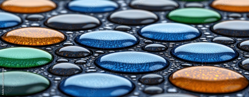 Aufkleber Colorful Water Droplets on a Surface Creating an Abstract Artistic Design in Vivid Detail