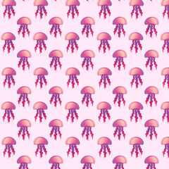 Seamless pattern color jellyfish. Flat style. For T-shirt and apparel designs, branding and logos, posters and wall art, book and album covers