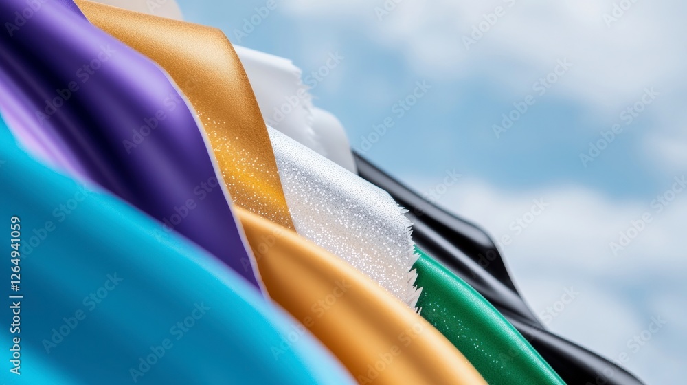 Poster abstract colorful fabric swirls shiny textile background smooth surface texture
