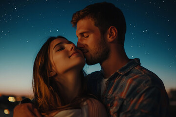Romantic Couple on a Starry Night Outdoors, Generative AI