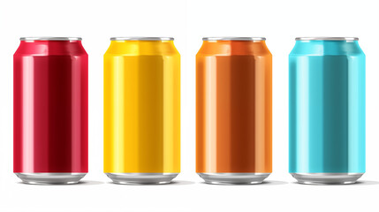 Fototapeta premium The tin drink cans, red, yellow, orange, blue, icon, front view, color sketch, isolate on a white background, picture, image for printing on a T-shirt, without people, signboard