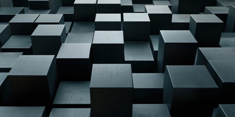 A visually striking arrangement of dark, three-dimensional cubes creating a sense of depth and texture in a modern, abstract design.