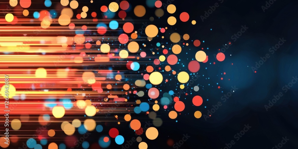 Poster a vibrant abstract image featuring colorful dots and streaks, creating a sense of movement and energ